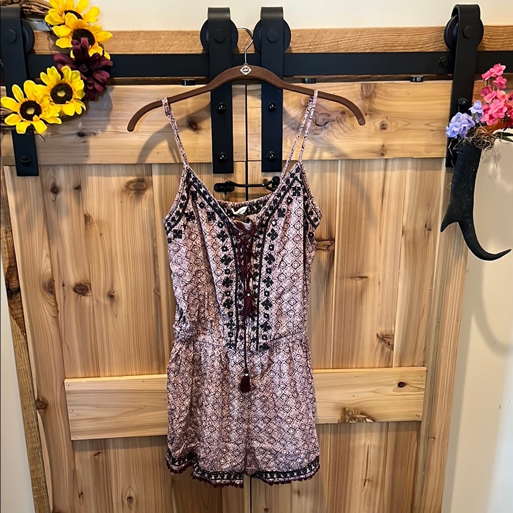 American Eagle Outfitters Geometric Burgundy and Black Romper